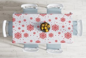 Vianočný obrus s prímesou bavlny Minimalist Cushion Covers Red Snowflakes, 140 x 180 cm