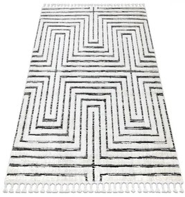 Koberec SEVILLA Z788B, biela / antracit - strapce, Labyrint-Grécky vzor, Berber, Maroko, Shaggy Veľkosť: 200x290 cm