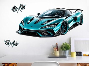 Tyrkysový športiak textilní prelepiteľná nálepka na stenu hárok 47 x 21 cm