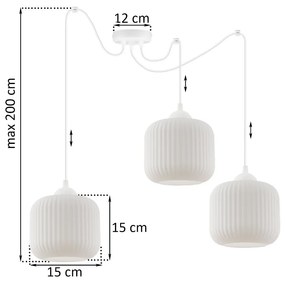 Závesné svietidlo Riffle Spider, 3x biele sklenené tienidlo, w