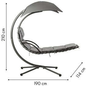 Moderné závesné kreslo na ráme so strieškou