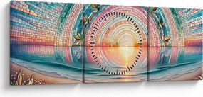 Obraz – Mozaika zapadajúceho slnka (s hodinami) (90x30 cm)