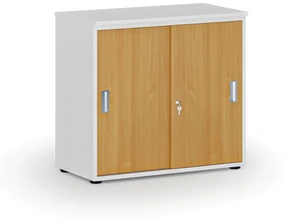 Kancelárska skriňa so zasúvacími dverami PRIMO WHITE, 740 x 800 x 420 mm, biela/buk