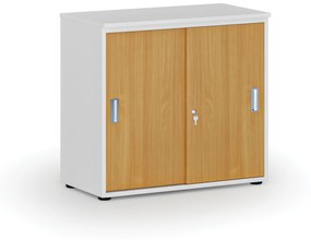 Kancelárska skriňa so zasúvacími dverami PRIMO WHITE, 740 x 800 x 420 mm, biela/buk