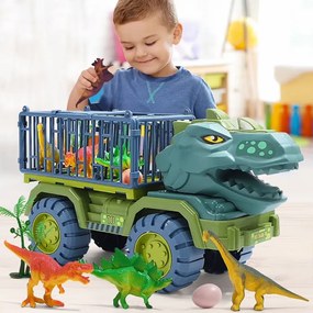 LEAN Toys Autíčko Transporter Nákladné auto Dinosaury Figúrky zelené 15 ks.