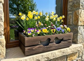 AMADEA Drevený obal na kvetináč tmavý s vtáčikmi, 52x21,5x17cm, český výrobok