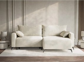 Krémovobiela ženilková rozkladacia/s úložným priestorom rohová pohovka (pravý roh/s leňoškou) Leon – Maison de Rêve