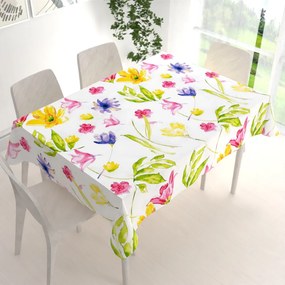 Biante Bavlnený obdĺžnikový obrus Sandra SA-481 Žlto-ružové akvarelové kvety na bielom 50x100 cm