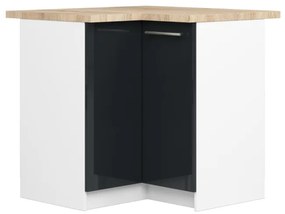 Spodná rohová kuchynská skrinka s doskou OLIWIA S90/90 biela / grafitová, lesk