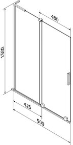 Mexen Velar L, 2-krídlová posuvná vaňová zástena 90 x 150 cm, 8mm šedé sklo, zlatá lesklá, 896-090-003-41-50