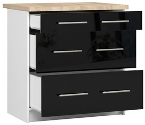 Spodná kuchynská skrinka s doskou OLIWIA S80 3SZ biela / čierna, lesk