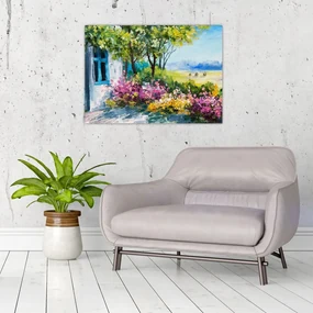 Obraz záhradky pred domom, olejomaľba (70x50 cm)