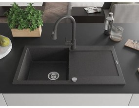 Mexen Leo, 1-komorový granitový drez 900x500x190 mm a drezová batéria Elia, čierna škvrnitá, 6501-76-670101-76