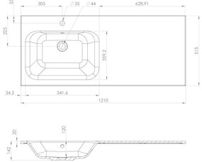 Sapho Sapho, LOREA skrinka 120x46x51,5cm (90+30cm), ľavá, dub collingwood/čierna matná, LE090-1935-L-03