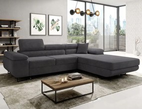 Veľká grafitová rohová sedačka Astorp L pravá na každodenné spanie v šatke.