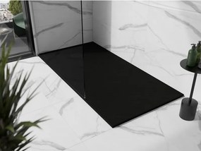 Mexen Stone+, obdĺžniková vanička z minerálneho kompozitu 160 x 100 cm, čierna, čierna krytka, 44701016-B
