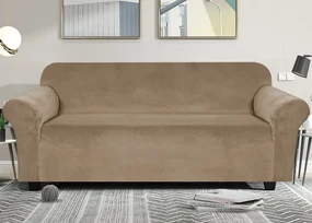 Elastický plyšový poťah na dvojmiestnu pohovku BestBerg / sand
