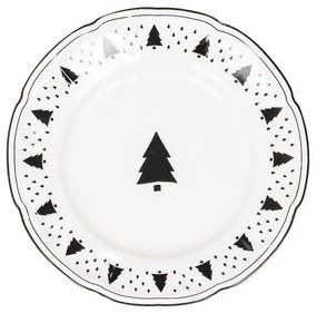 Krémový porcelánový dezertný tanierik so stromčekmi X-Mas Tree - Ø 15*1,5 cm