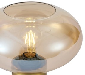 Dizajnová stolná lampa mosadzná s jantárovým sklom - Umbrella
