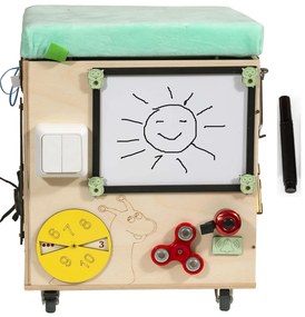 KIK Detský edukačný manipulačný puf so sedadlom na kolieskach 31×31×40,5 cm