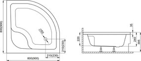 Polimat Štvrťkruhová akrylátová sprchová vanička Pako 3 80x80 (90x90) POLIMAT-Farba: Biela, POLIMAT-Rozmery: 80x80