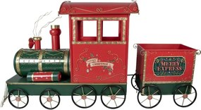 Červená kovová dekorácia vláčik Merra Express - 280*75*135 cm
