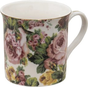 Porcelánový hrnček s kvetmi a zlatou linkou Pink Flowers - 12*8*9 cm / 330 ml