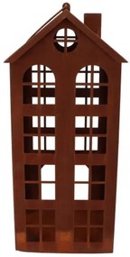 Hrdzavá antik plechová lampáš domček Amster - 28*28*62 cm