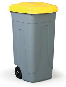 Mobilný plastový odpadkový kôš 100 L, žlté veko