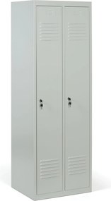 Kovová šatníková skrinka S2, 2-dverová, 1800 x 600 x 500 mm, demont, cylindrický zámok, sivé dvere