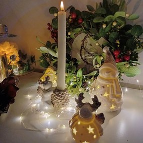 DECOLED Keramický sob, 7,3 x 6,5 x 9,3 cm, teple bílá, 2xLR44