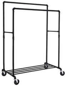 Dvojitý pojazdný stojan na oblečenie, čierny
