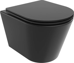 Mexen Rico závesné wc rimless s toaletným Slim sedátkom z duroplastu, čierna matná - 30721085