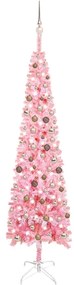 Úzky vianočný stromček s LED a sadou gulí ružový 240 cm 3078069