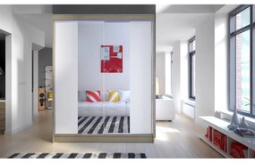 Skriňa s posuvnými dverami Belgia II, Farby: čierna / čierna + zrkadlo, Osvetlenie: osvetlenie LED RGB - farebné