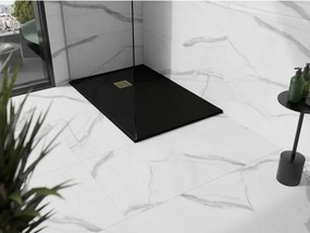 Mexen Stone+, obdĺžniková vanička z minerálneho kompozitu 100 x 70 cm, čierna, zlatá lesklá krytka, 44707010-G