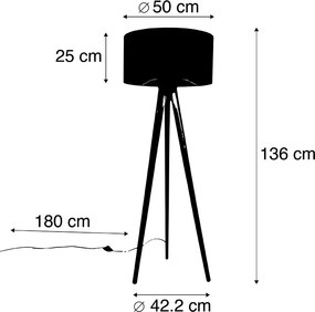 Stojaca lampa trojnožka čierna so zlatým tienidlom 50 cm - Tripod Classic