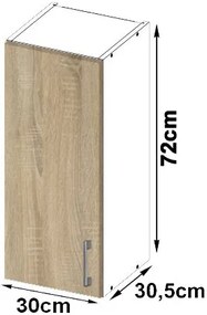 Horná kuchynská skrinka Lula W30 H720 (biela + dub sonoma). Vlastná spoľahlivá doprava až k Vám domov. 1069039