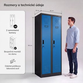 Dvojkomorová zamestnanecká skrinka antracitovo modrá, 600x1800x500 mm: KACPER II