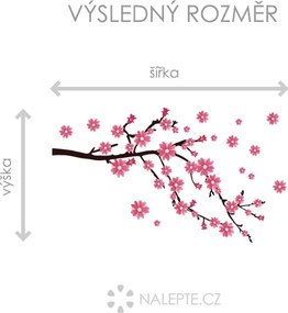 Vetva s ružovými kvetmi textilní prelepiteľná nálepka na stenu list 75 x 43 cm