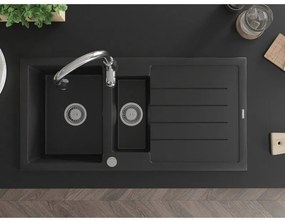 Mexen Andres, 1,5-komorový granitový drez 1000x500x200 mm a drezová batéria Savita, čierna, 6515-77-672601-00