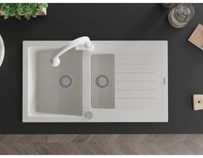 Mexen Matias, 1,5-komorový granitový drez 900x505x200 mm a drezová batéria Elia, biela, 6502-20-670101-20