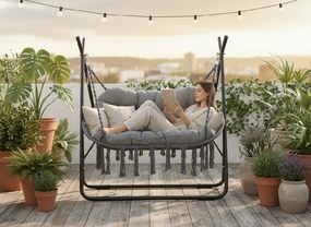 CH POLY ZÁVESNÁ STOLIČKA PRE DVOM OSOBY – ANTRACITOVÁ, ANTRACITOVÝ VANKÚŠ, ANTRACITOVÝ RÁM