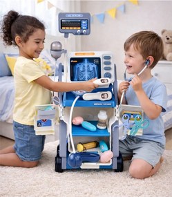 LEAN Toys Súprava malého lekára Lekársky röntgenový vozík EKG svetlá Modrá 16 el.