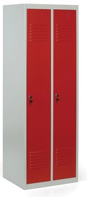 Kovová šatníková skrinka S2, 2-dverová, 1800 x 600 x 500 mm, cylindrický zámok, červené dvere