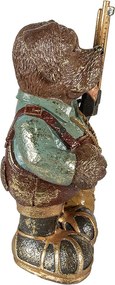 Hnedo-zelená dekoratívna figúrka pes držiaca pušku - 20*13*32 cm