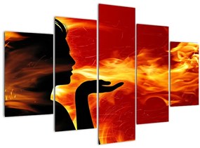 Obraz zeny s plameňmi (150x105 cm)