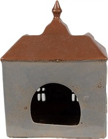 Šedý keramický svietnik na čajovú sviečku domček Amster Village - 16*9*20 cm