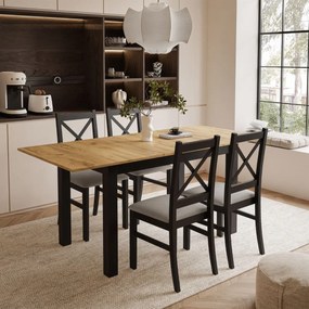 ROZKLÁDACÍ JEDÁLENSKÝ STÔL DANILO ČIERNY + DUB CRAFT ZLATÝ 140 / 195 cm + PAROS 02 STOLIČKY