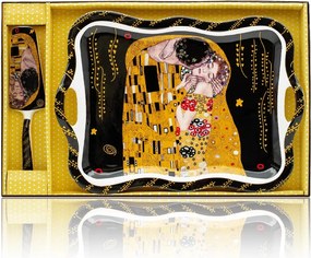 HOME ELEMENTS Tortový tanier s náčiním 35 cm, Klimt, Bozk, tmavý